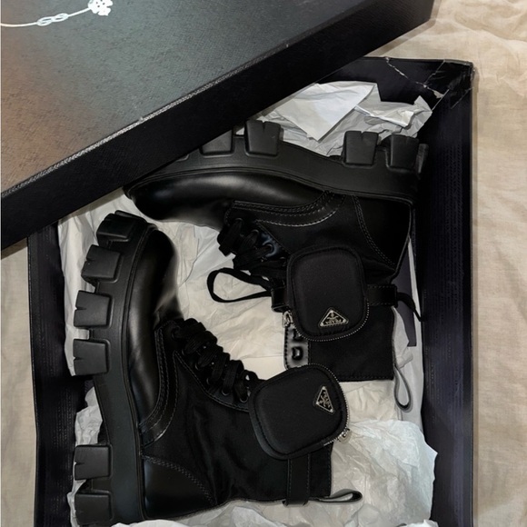 Prada monolith Leather and nylon combat boots with pouch - Picture 2 of 5
